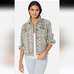 Blank NYC Snake Print Light Grey And Cream Denim Jacket